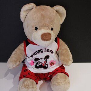 Build a Bear tan bear plush with puppy love shirt/shorts GUC 14"